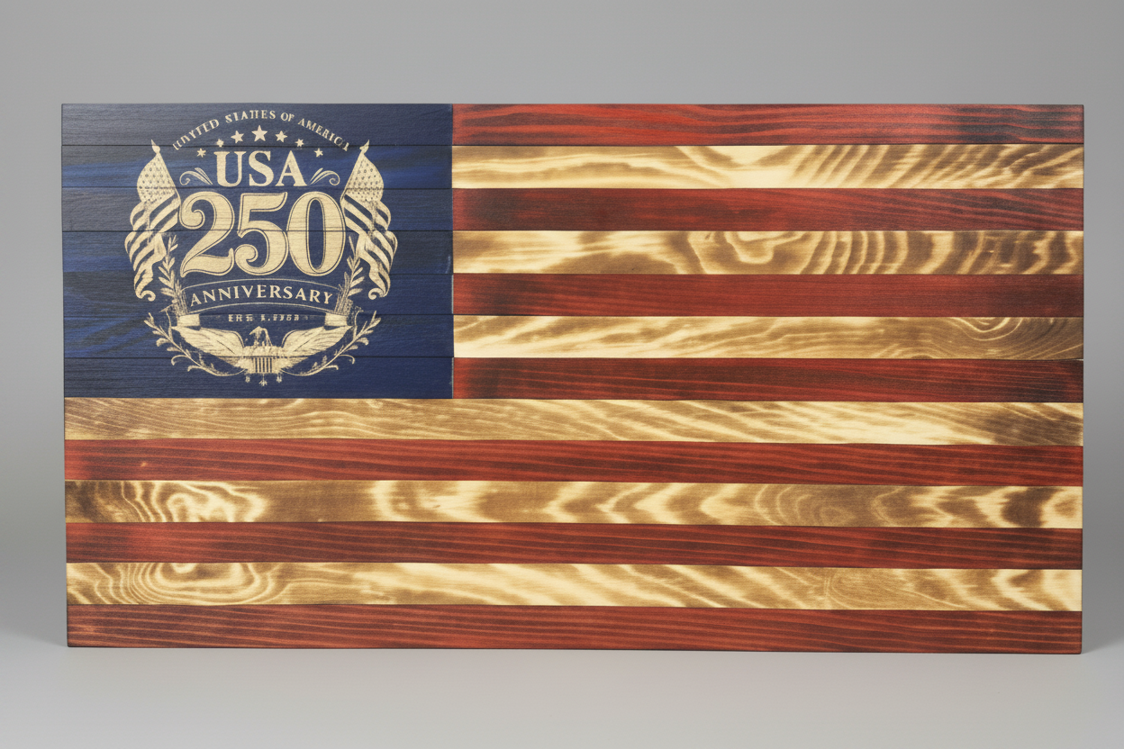USA 250th Anniversary Wooden Flag